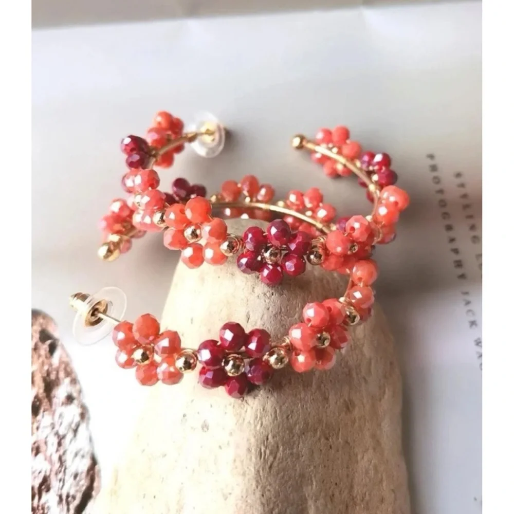 Crystal flower hoop earring